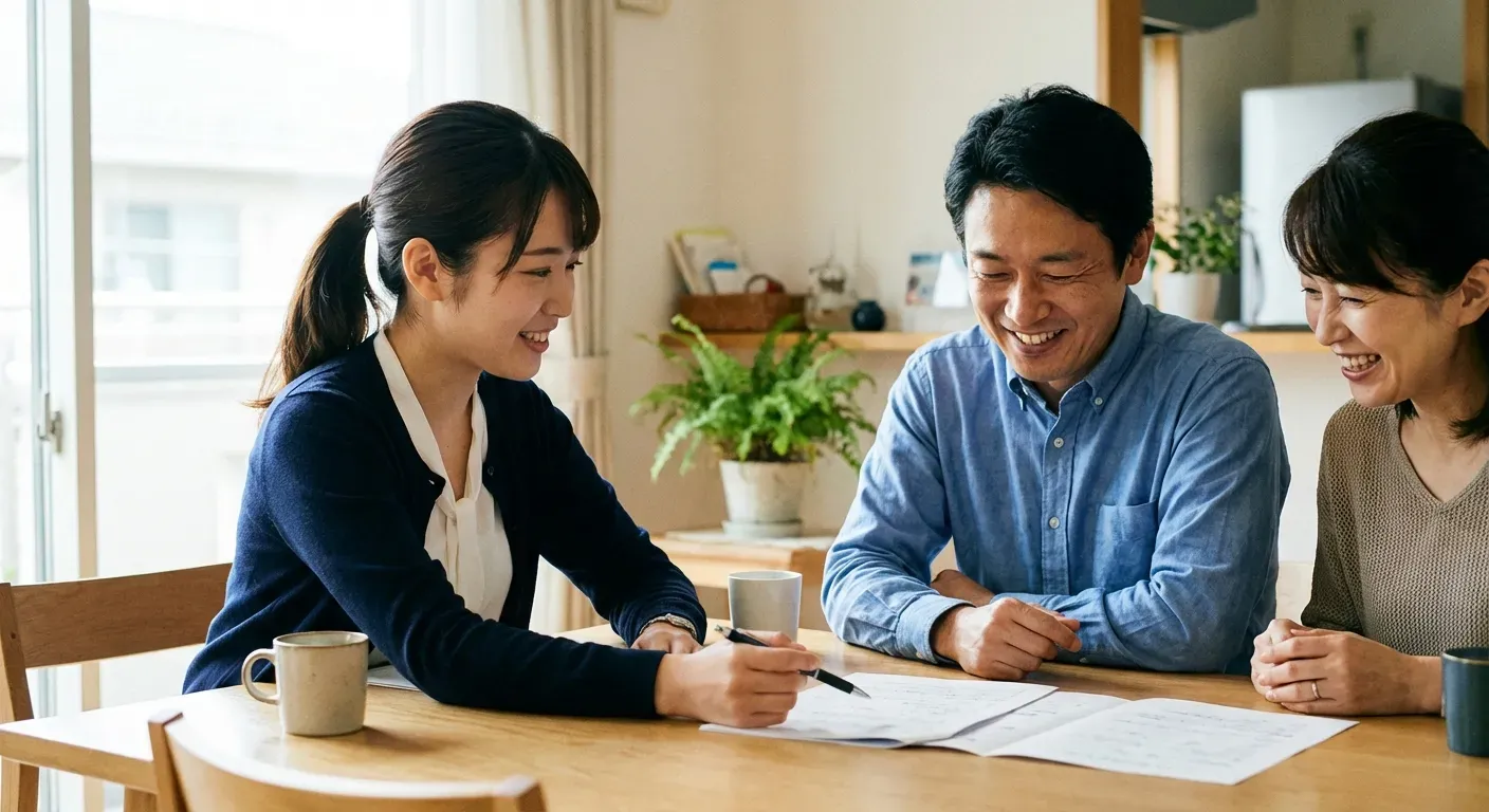 iclickスタッフがご家庭で補助金の書類をご説明している様子