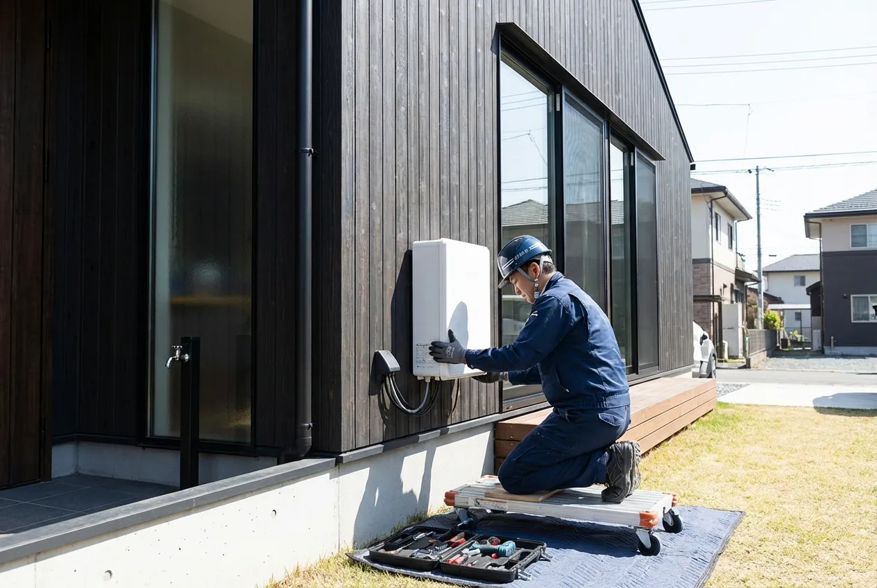 蓄電池を設置する技術者
