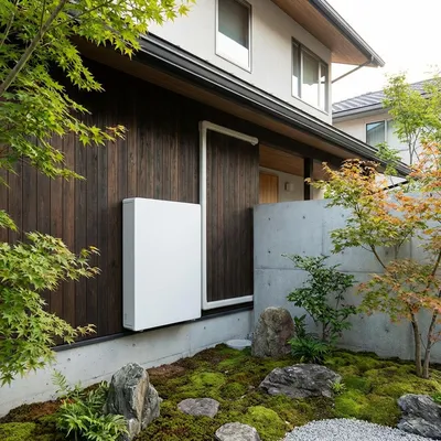 住宅の外壁に設置された蓄電池ユニット