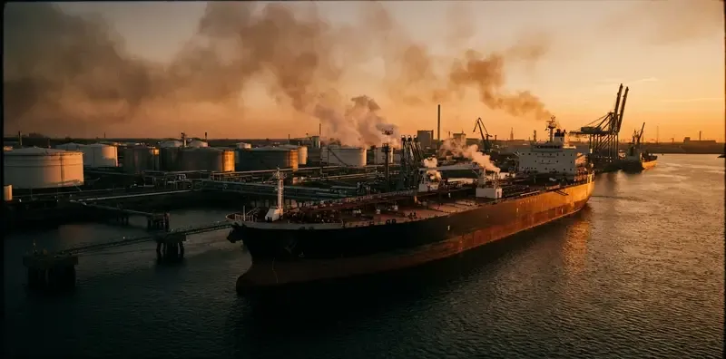 火力発電所と燃料タンカーのイメージ。電力コストは燃料価格や為替の影響を受けます。